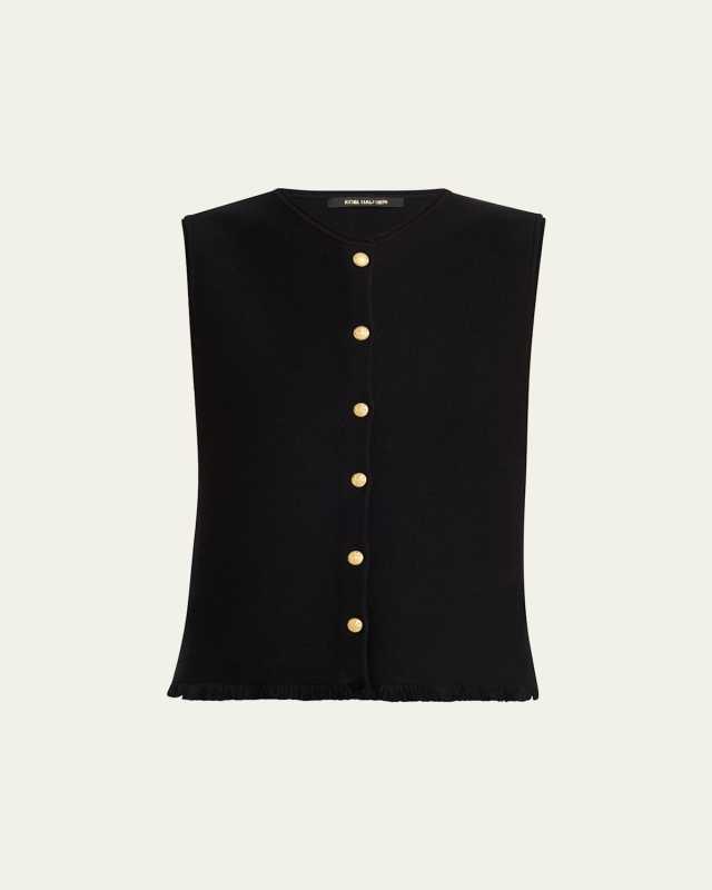 Tobias Sleeveless Fringed Button-Down Sweater